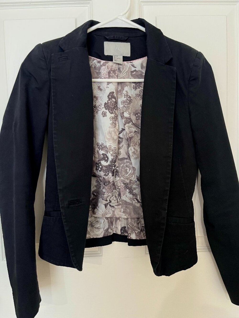 Black Tailored Vintage Coat with Floral Lining
